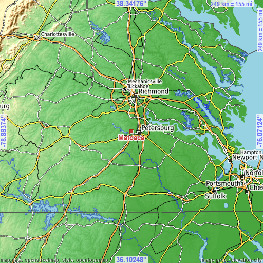 Topographic map of Matoaca