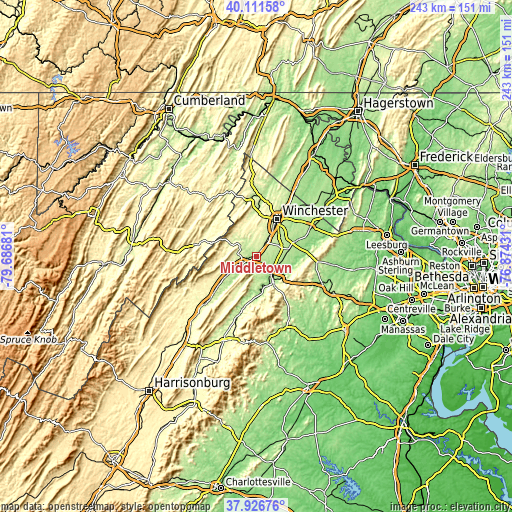 Topographic map of Middletown