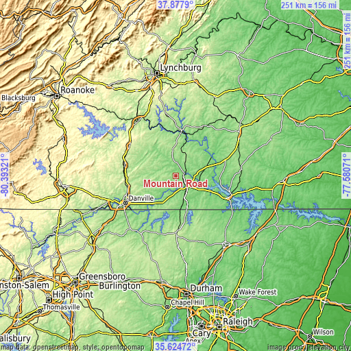 Topographic map of Mountain Road