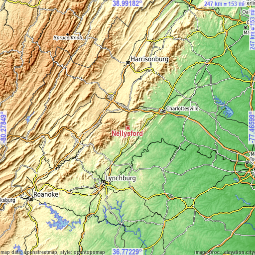 Topographic map of Nellysford