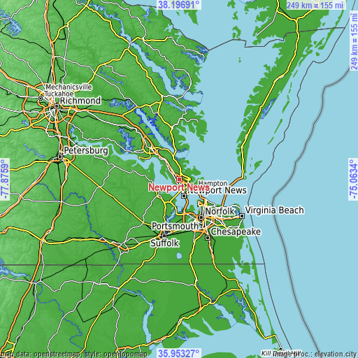 Topographic map of Newport News