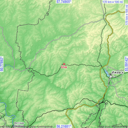 Topographic map of Uva