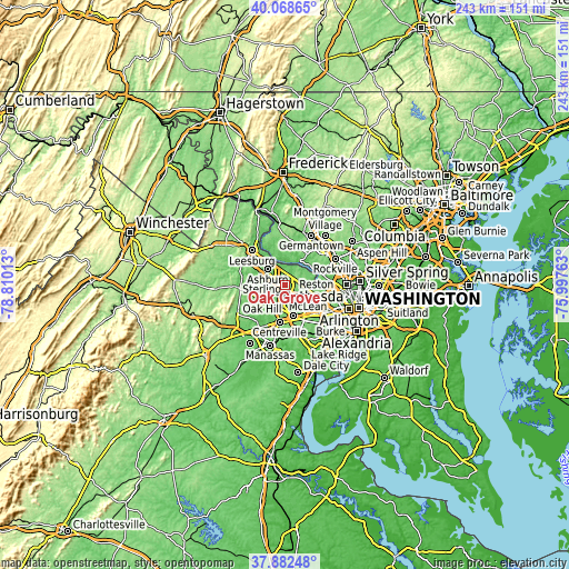 Topographic map of Oak Grove