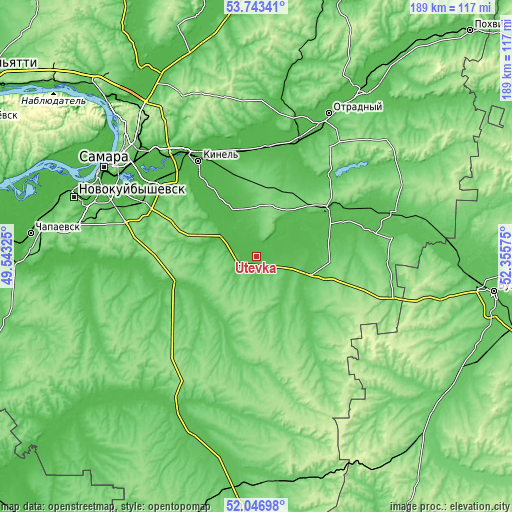 Topographic map of Utevka