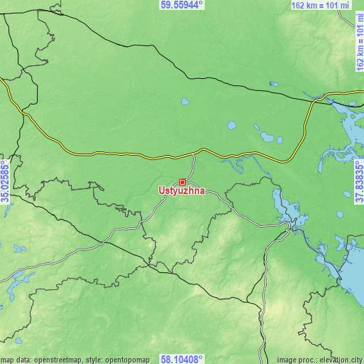 Topographic map of Ustyuzhna