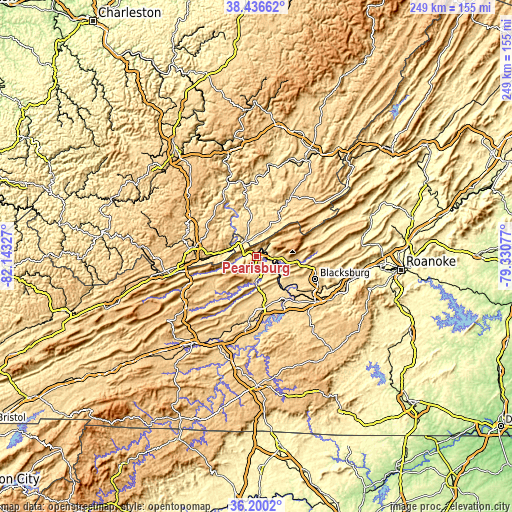 Topographic map of Pearisburg