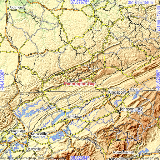 Topographic map of Pennington Gap