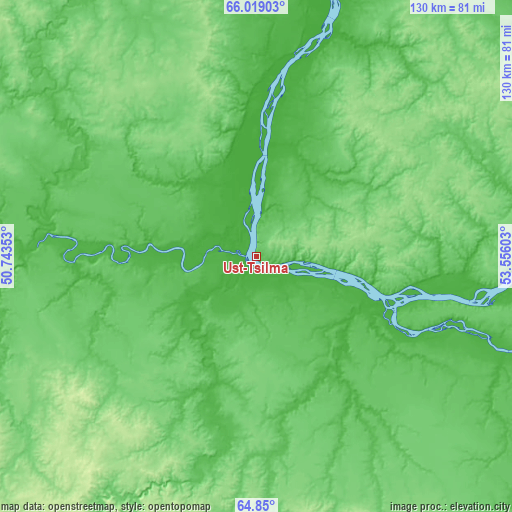 Topographic map of Ust-Tsilma