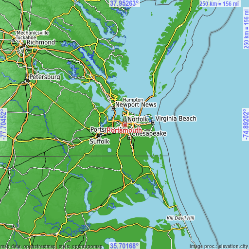 Topographic map of Portsmouth