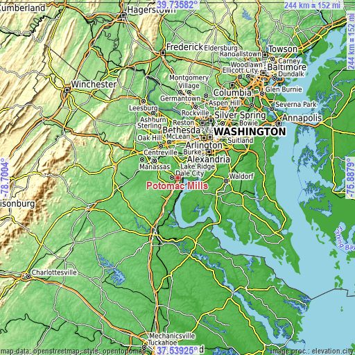 Topographic map of Potomac Mills