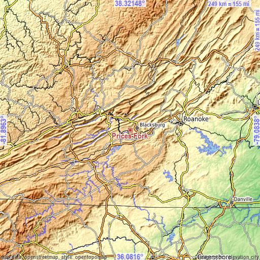 Topographic map of Prices Fork