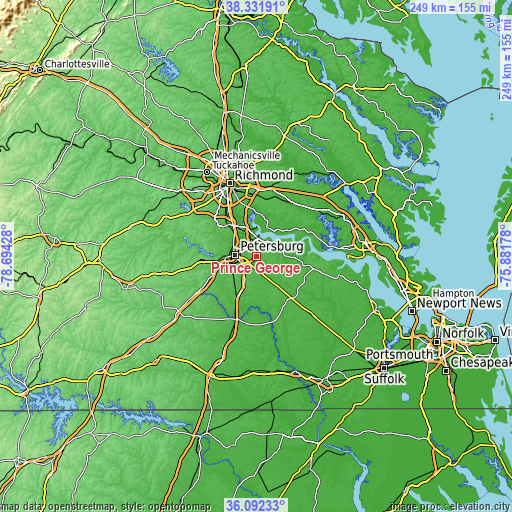 Topographic map of Prince George