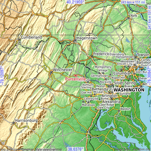 Topographic map of Purcellville