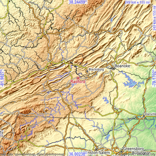 Topographic map of Radford