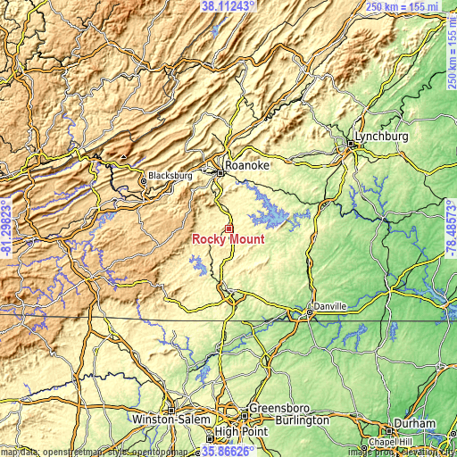 Topographic map of Rocky Mount