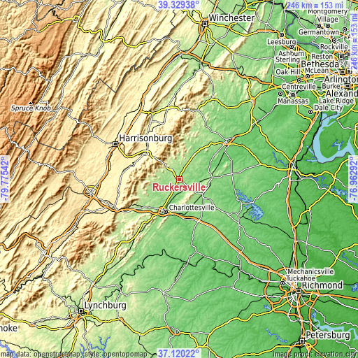 Topographic map of Ruckersville