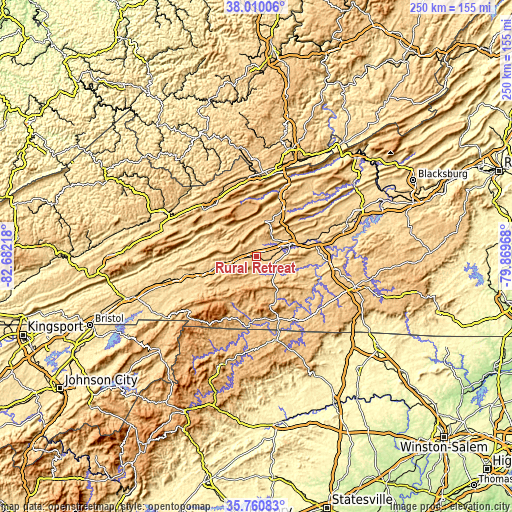 Topographic map of Rural Retreat