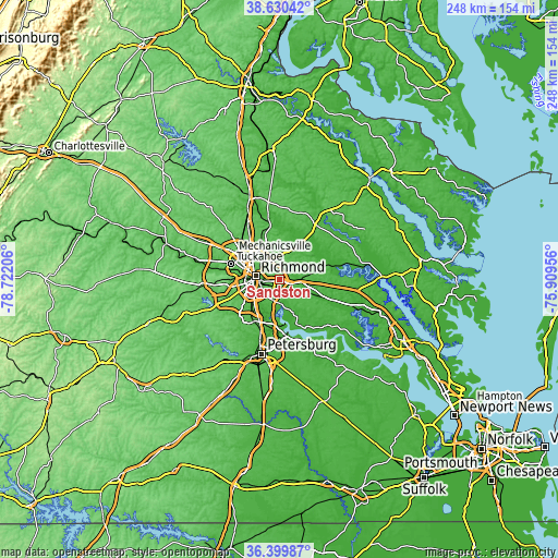 Topographic map of Sandston