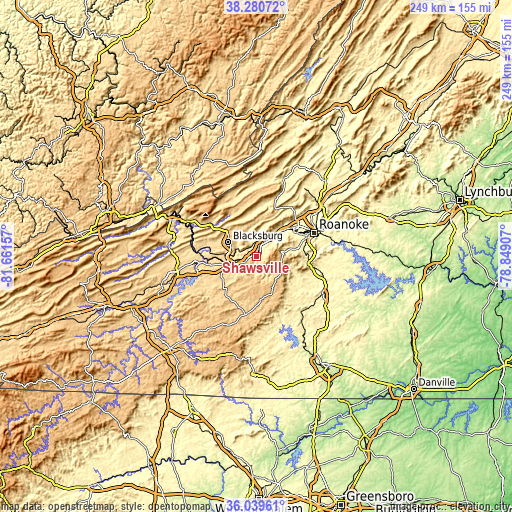 Topographic map of Shawsville