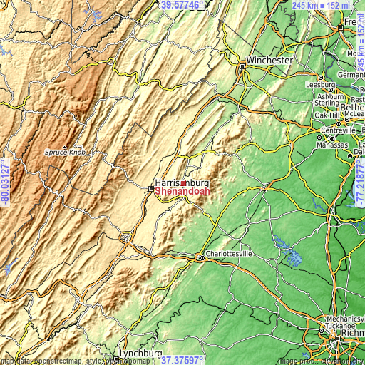 Topographic map of Shenandoah