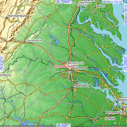 Topographic map of Short Pump