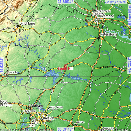 Topographic map of South Hill