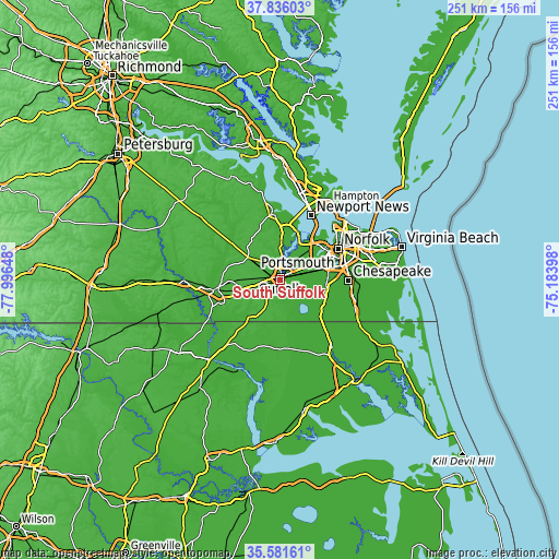 Topographic map of South Suffolk