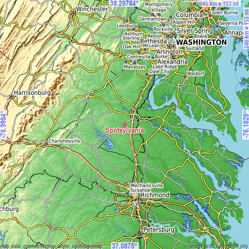 Topographic map of Spotsylvania