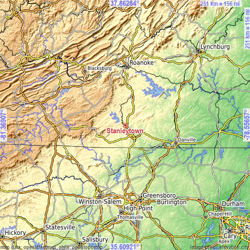 Topographic map of Stanleytown