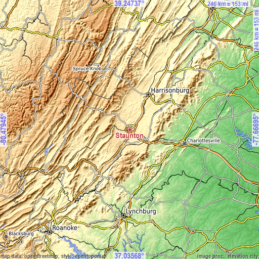 Topographic map of Staunton