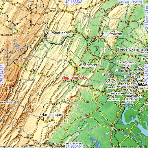 Topographic map of Stephens City