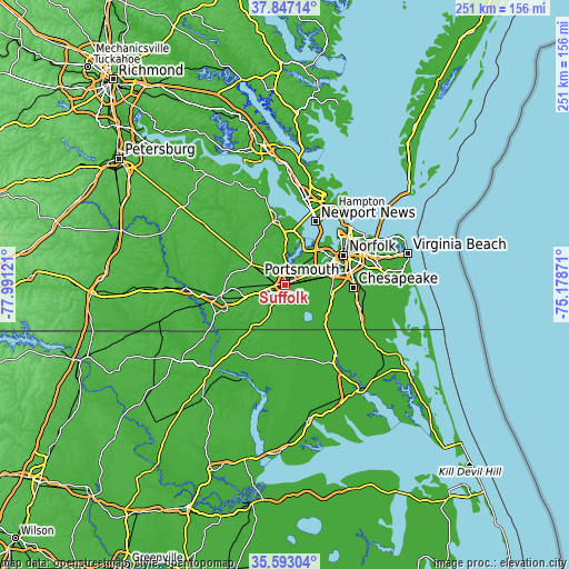 Topographic map of Suffolk