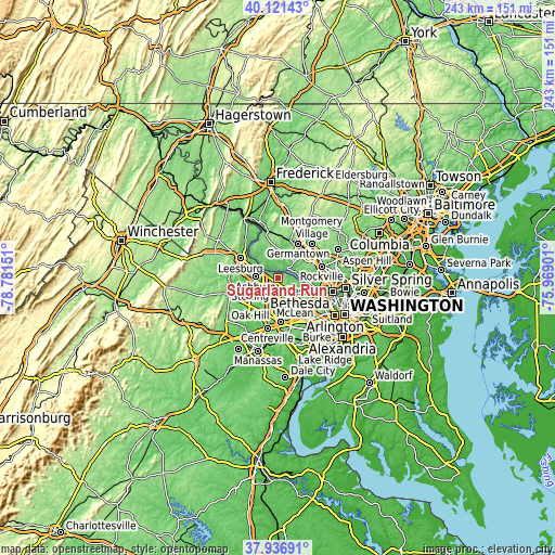 Topographic map of Sugarland Run