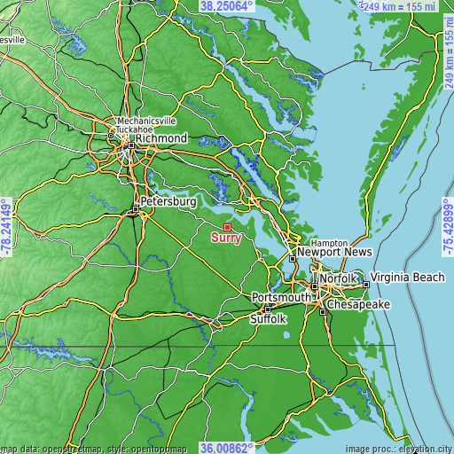 Topographic map of Surry