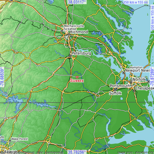 Topographic map of Sussex