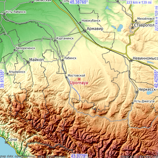 Topographic map of Upornaya