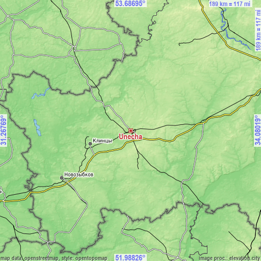 Topographic map of Unecha