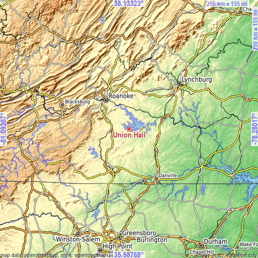 Topographic map of Union Hall