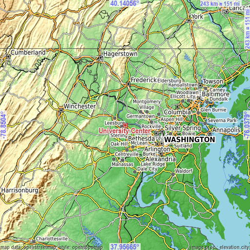 Topographic map of University Center