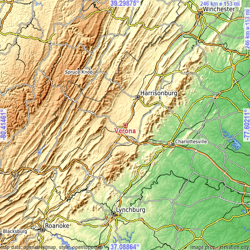 Topographic map of Verona