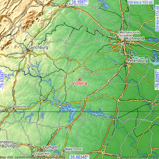 Topographic map of Victoria