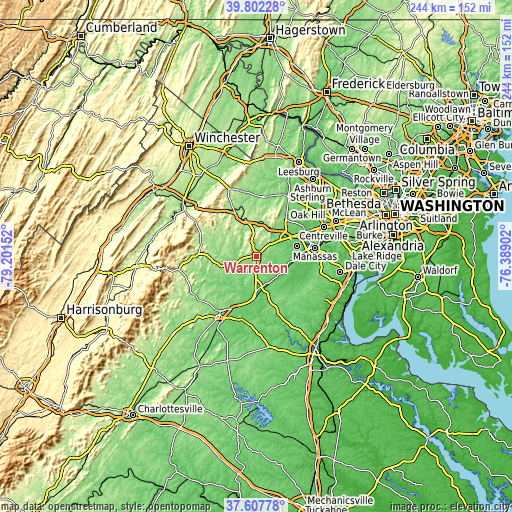 Topographic map of Warrenton