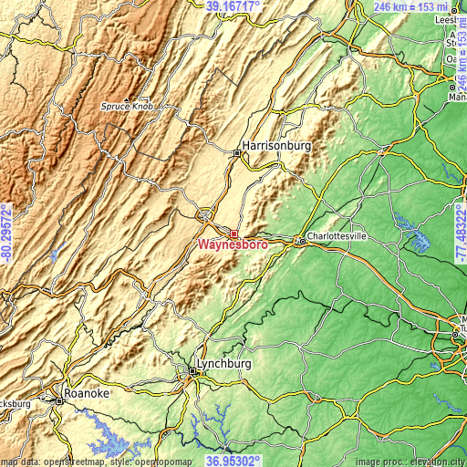 Topographic map of Waynesboro