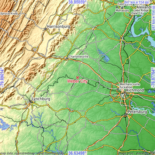 Topographic map of Weber City