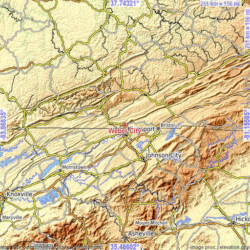 Topographic map of Weber City