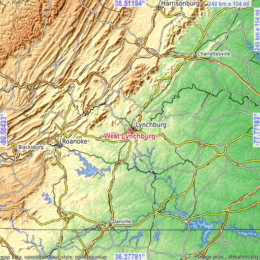 Topographic map of West Lynchburg