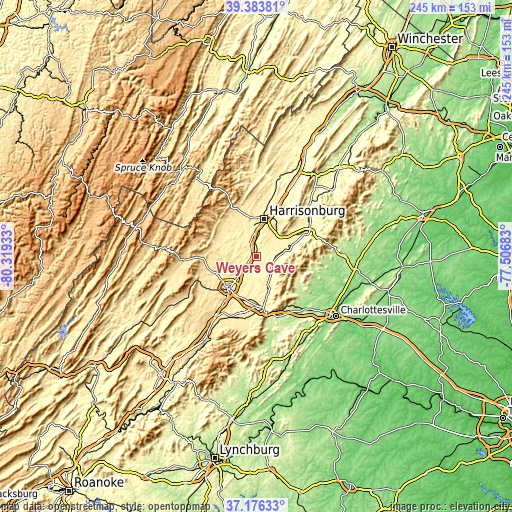 Topographic map of Weyers Cave