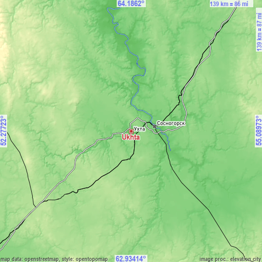 Topographic map of Ukhta