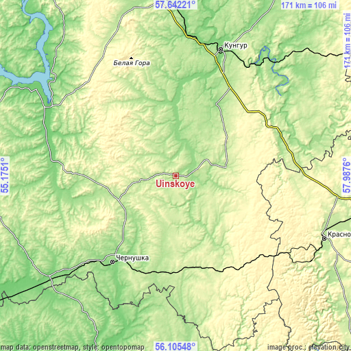 Topographic map of Uinskoye