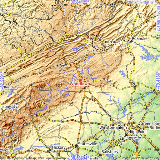 Topographic map of Woodlawn